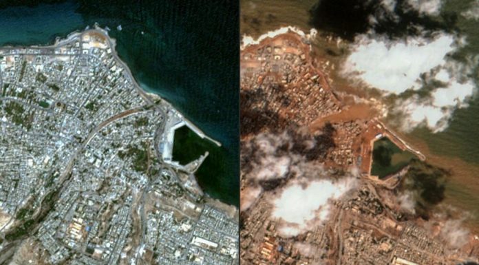 GRAD IZGLEDA KAO DA JE BOMBARDOVAN: Jezivi satelitski snimci Libije, broj mrtvih premašio 5.300 (VIDEO)