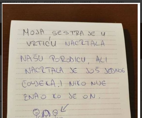 Moja sestra je nacrtala našu porodicu u vrtiću, ali je nacrtala i osobu koju nije poznavala: Kada je tetka pitala ko je on, sestra je rekla…