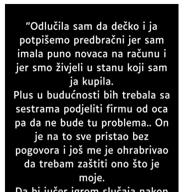 “Odlučila sam da dečko i ja potpišemo predbračni…”