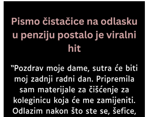 Pismo cistacice na odlasku u penziju postalo je viralni hit