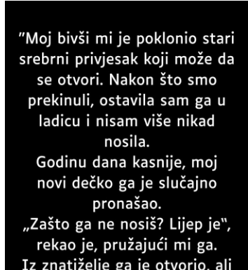 “Moj bivši mi je poklonio stari srebrni privjesak…”