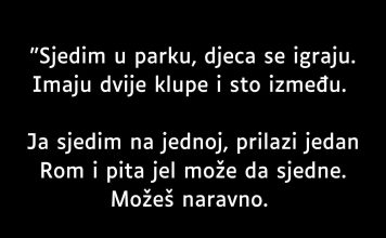 “Sjedim u parku, djeca se igraju. Imaju dvije klupe i sto između”