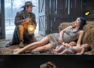 Usamljeni kauboj je čuo buku u štali. Kada je prišao, ugledao je mladu ženu sa dvoje novorođenčadi.