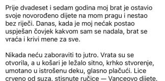 Prije dvadeset i sedam godina, moj brat je ostavio svoje novorođenče na mom pragu i nestao bez ijedne riječi… Danas, kada je moj nećak postao ostvareni čovjek kakvom sam se nadala, moj brat se vraća i mene krivi za sve.