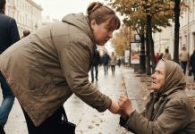 Žena je svakog dana ostavljala malo sitnine starici, ali jednog dana, dok se saginjala da joj baci novčić, starica joj je uhvatila ruku i rekla: „Učinili ste mi toliko dobra… nemojte danas ići kući.“