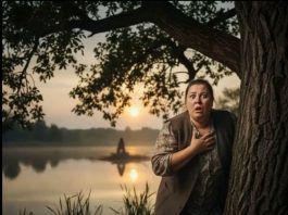 Na obali, videla je svog muža u društvu nekoliko drugih ljudi, ali nije bilo nikakvih znakova o planiranom rođendanskom iznenađenju.!!!!😲😲😲