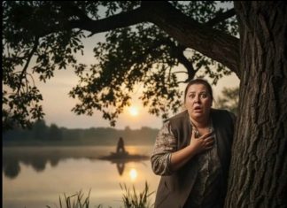 Na obali, videla je svog muža u društvu nekoliko drugih ljudi, ali nije bilo nikakvih znakova o planiranom rođendanskom iznenađenju.!!!!😲😲😲