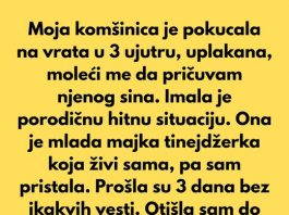 Moja komšinica je pokucala na vrata u 3 ujutru, uplakana, moleći me da pričuvam njenog sina.