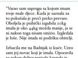 “Varao sam suprugu sa kojom imam troje djece a ona je pokusavala preci preko toga pa se razbolila…”