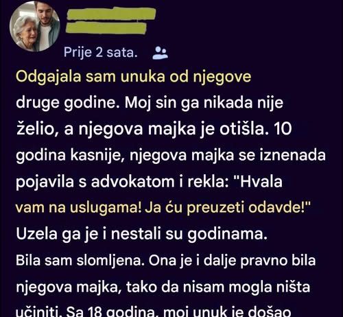 Odvela je mog unuka iako sam ga ja odgajila — godinama kasnije vratio se kao potpuno drugačija osoba…