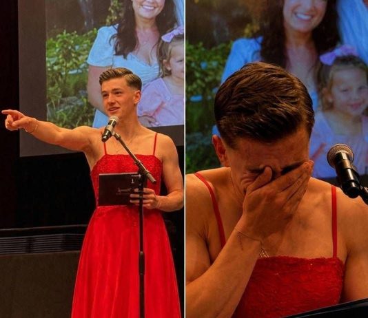 Moj sin je prošetao pozornicom na dodjeli diploma u jarko crvenoj haljini dok se iz publike čuo podsmijeh. Učinio je to zbog mene. A ja sam ga molila da to ne uradi.