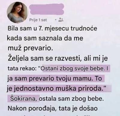 U sedmom mjesecu trudnoće saznala sam da me muž prevario….